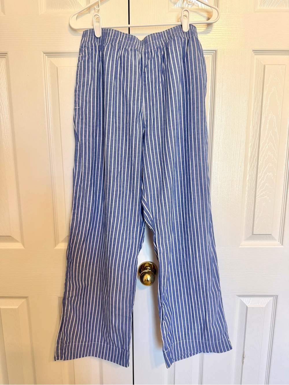 Women’s M 100% Cotton Blue Striped Pajama Pants Old Navy Lightweight Preppy